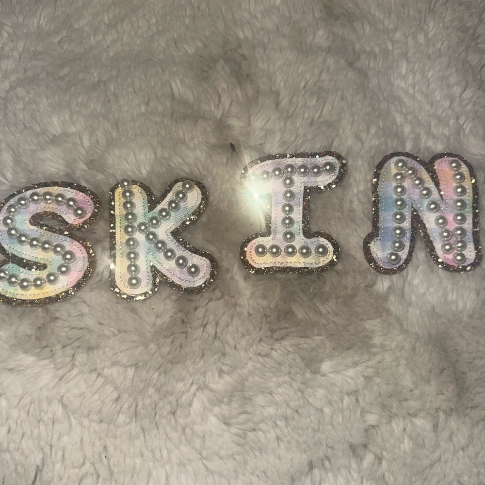 Stoney Clover Lane Rainbow Gingham Pearl Embellished Letter Patches S K I N